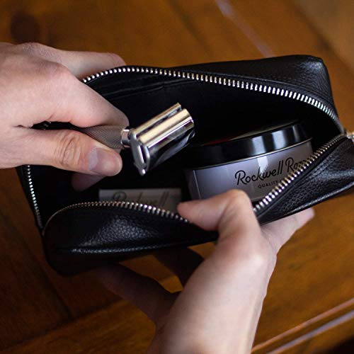 Rockwell Genuine Leather Shaving Dopp Kit | Minimalist Travel Toiletry Bag for Men | Hand-Stitched with Premium Leather for Razor and Accessories