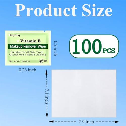 100 Count Makeup Remover Wipes Bulk, Individually Wrapped & Travel Size - Alcohol-Free & Unscented Facial Cleansing Towelettes for Sensitive Skin, Ideal for Travel, Hotel, Gym and All Skin Types