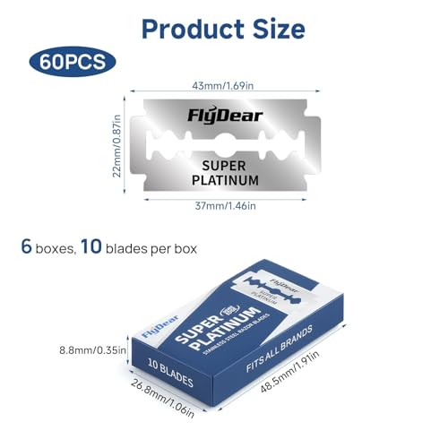 60Pcs Double Edge Safety Razor Blades, Platinum Stainless Steel Straight Razor Blades for Men, Precision Shaving for Smooth, Comfortable Close Shaves, Fits Most Double Edge Razors