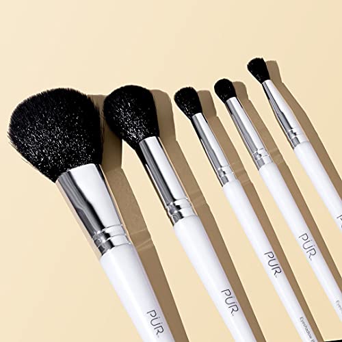 P?R MINERALS x CARE 5-Piece Makeup Brush Set with Holder Case - Professional Quality Makeup Brushes Includes Blush, Powder, Eyeshadow Base, Eyeshadow Blending, and Eyeshadow Crease Brushes