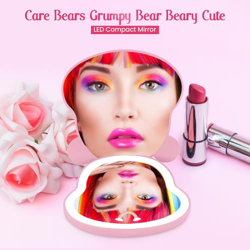 Impressions Vanity Care Bears Cheer Bear Beary Cute LED Compact Mirror for Purse, Travel Lighted Makeup Mirror with 3X Magnification, Adjustable Brightness, Touch Sensor, and Figural Shaped Design