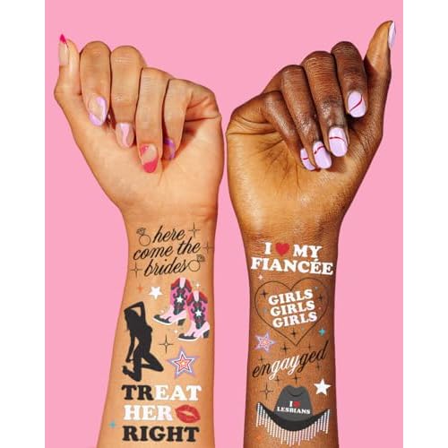 xo, Fetti Bride Pride Bachelorette Temporary Tattoos - 52 Glitter Styles | Mrs and Mrs Bach Party Decoration, Pridesmaid Favor, Bride to Be Gift + LGBTQ Rainbow Bridal Shower