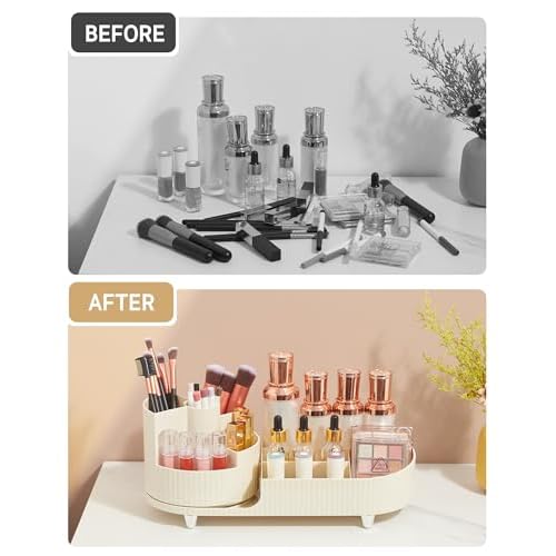 Syntus Makeup Organizer Countertop, Rotating Makeup Brush Holder Large Capacity Cosmetic Display Cases, Spinning Storage Holder for Vanity, Desk, Skincare, Perfume Organization