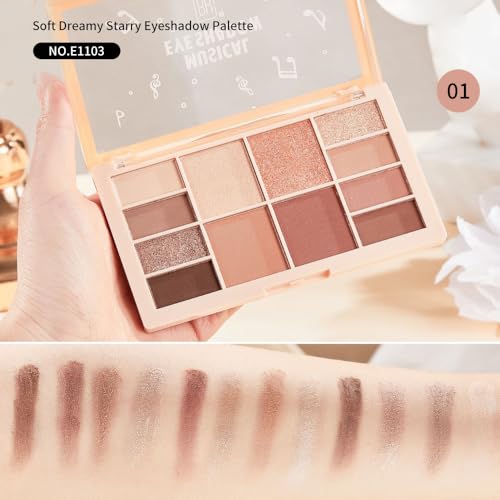 Eyeshadow Palette - 12 Color Neutral Eyeshadow, Nude Pink & Brown, Matte & Shimmer, Highly Pigmented, Blendable, Travel-Friendly Everyday Makeup, 03-1#