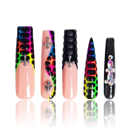 LOVFUL Press on Nails Young Forever Black | Handmade with Full Covered Crystals | Reusable Full Cover Nails | Square Long 2.2 in | H28-M