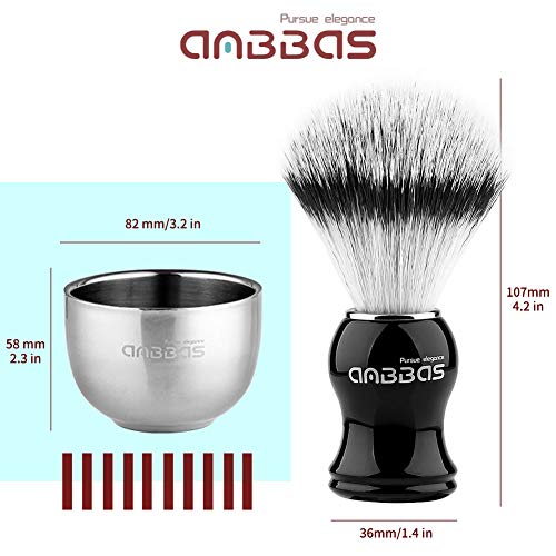 Anbbas Synthetic Badger Shaving Brush and Bowl with Black ABS Wall Mounting Type Holders for Soap Bowl and Brush for Men Wet Shave
