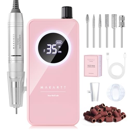 Makartt Rechargeable Nail Drill ? 35000RPM Electric Nail File,Portable E File for Gel Nail Shaping & Removal, Quiet, Lightweight, 6H Battery, Easy to Use for Home & Salon, YEEYAN