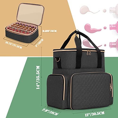LUXJA Nail Polish Organizer Holds 70 Bottles and a Nail Lamp, Nail Polish Case with 2 Removable Bags and Tools Storage Pockets (Patent Pending), Black