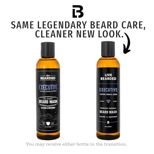 Live Bearded Beard Wash, 8 fl oz - Water-Based Face Cleanser with All-Natural Ingredients for a Gentle, Deep Clean - Made in the USA | Executive Scent - Cedar, Vanilla