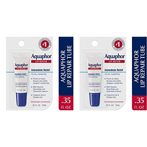 Aquaphor Lip Repair Ointment - Long-lasting Moisture to Soothe Dry Chapped Lips - .35 fl. oz. Tube (Pack of 2)
