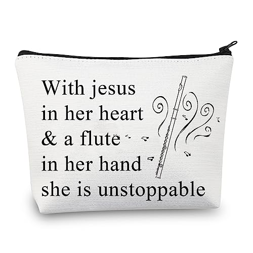 BDPWSS Flute Gift For Flute Player Gift With Jesus In Heart & A Flute In Her Hand She Is Unstoppable Makeup Bag (With Jesus Flute)