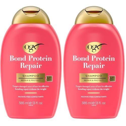 OGX Repair & Protect Bond Protein-Repair Shampoo, Lightweight Hair Wash Cleanses & Targets Damaged Hair for Effective Bond-Repairing, Formulated without Parabens, 13 fl. oz,(Pack of 2)