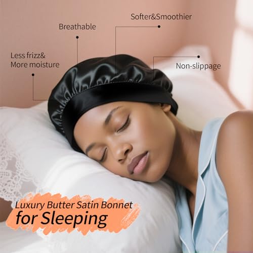 5 Pack Satin Bonnet for Women, 30cm Adjustable No-Slip Sleep Cap for Curly Hair, Breathable Head Wrap for Sleeping & Skincare