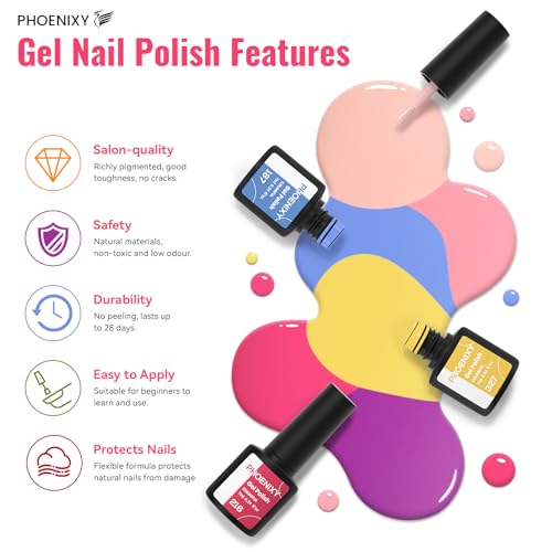 PHOENIXY 53 Pcs Gel Nail Polish Kit with U V Light Nail Drill, 35 Colors Gel Nail Kit Pink 5Pcs Glossy Matte Glitter Gold Silver Top Base Coat for DIY Home Manicure Gift Sets for Women