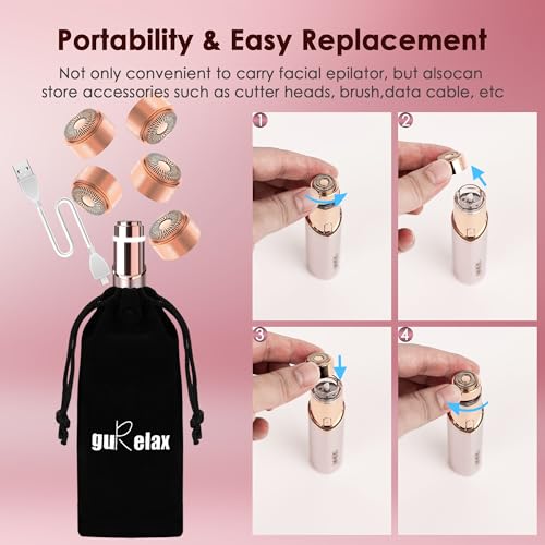 Gen 3 Replacement Heads for Flawless Finishing Touch Facial Hair Removal, Painless Replacement Blades for Face with Gurelax Flannel Bag