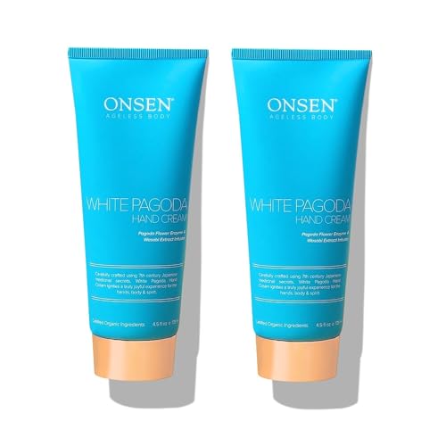 Onsen White Pagoda Hand Cream | Japanese-Inspired Firming Hand Lotion with Pagoda Flower Enzyme, Tsubaki, Jojoba & Squalane | Nursing Essentials for Aging Hands | Vegan (4.5 oz) - 2 Packs
