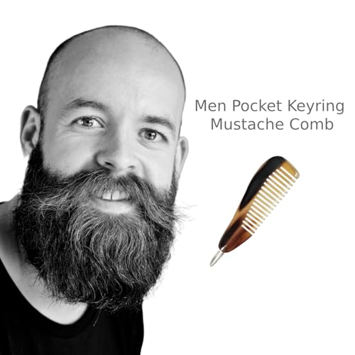 Buffalo Horn Beard Comb with Keyring, Handmade Natural Horn, Portable Anti-Static Grooming Tool for Men