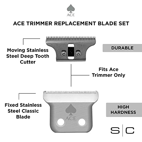 StyleCraft Replacement Fixed Stainless Steel Classic Hair Trimmer Blade with Moving Stainless Steel Deep Cutter, Fits Ace Trimmer Model Only