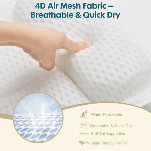 Bath Pillows for Tub ? Bathtub Pillow with Head, Neck & Shoulder Support, Non-Slip Tub Pillow for Bathtub & Jacuzzi, Breathable Bath Tub Pillow with Wash Bag, Bath Accessories Gift for Women & Men