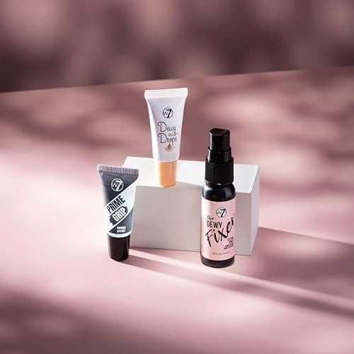 W7 Mini Glow Heroes Set - Travel Size Makeup Minis with Primer, Glow Drops & Setting Spray