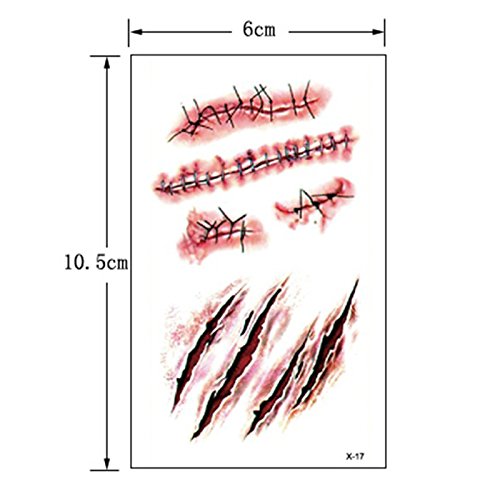 20 Sheets Halloween Body Face Scar Realistic Temporary Tattoos Stickers Horror Realistic Waterproof Fake Bloody Wound Stitch Stickers Makeup for Halloween Party Cosplay