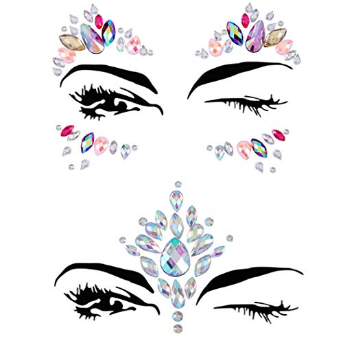 Rhinestone Face Jewels Mermaid Face Gems Body Chest Gem Crystal Eyes Face Stickers Rave Festival Party Face Jewelry for Women 2PCS (Face Gem4)