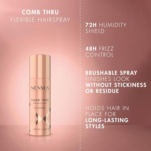 Nexxus Travel Styling Bundle ? Comb Thru Flexible Hairspray (1.5 Oz) 2-Pack + Volume Medium Mousse (2 Oz) 2-Pack, Anti-Humidity, Frizz Control, Rose Fragrance
