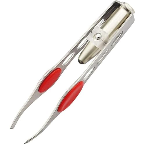 Light Tweezers, Stainless Steel Tweezers with LED Light, Makeup Eyelash Eyebrow Hair Removal Tweezers Illuminating Lighted Tweezers for Precision Hair Removal