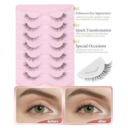 Onlyall Short Natural Eyelashes Natural Fake Lashes Clear Band Lashes False Eyelashes Wispy Lashes Natural Eyelashes 12mm Lashes H24
