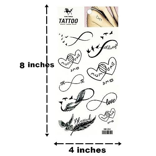 Black Infinity Birds Temporary Tattoo Sticker Decal Festival Sexy Body Paint Realistic Fake Waterproof Tattoos for Man Women (Pack 2 PCS.)