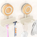 Razor Holder for Shower 2 Pack, Suction Cup Shaver Holder for Wall, Removable&Reusable Suction Cup Hooks for Bathroom, Damage-Free Suction Shower Hooks, Wall Mounted Razor Stand, Beige
