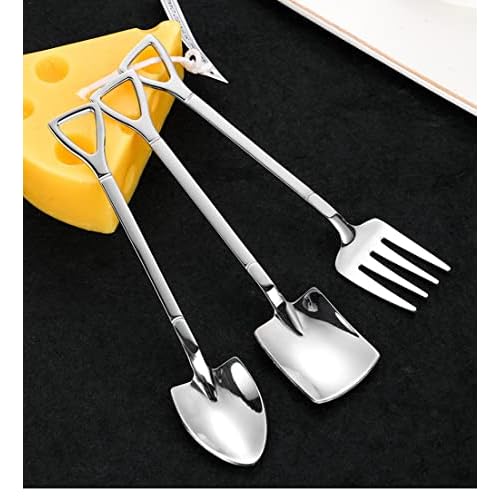 9Pcs Mini Stainless Steel Shovel Spoons Fork Reusable Tea Ice Cream Cake Fruit Desserts Spoon Server Mixing Spoon Tableware for Kitchen Restaurant Bistro Home Party, Silver