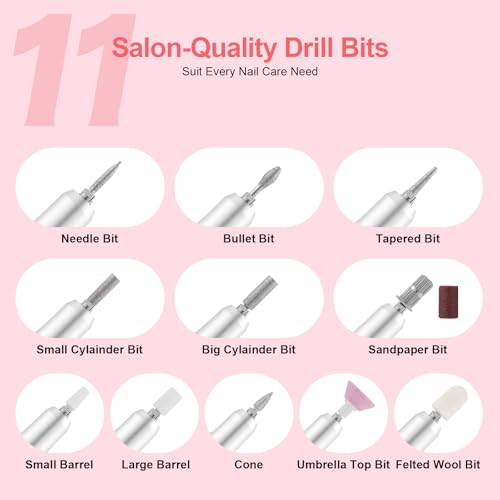 Electric 45000RPM Nail Drill Machine Rechargeable Portable Nail File Electric DIY Nail Drill Kit with Smart LCD Screen for Gel Nail Manicure and Pedicure Reflective Body etc (Grey)