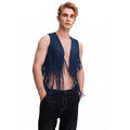 WDIRARA Men's Open Front Sleeveless Fringe Hem Party Club Jacket Vest Outerwear