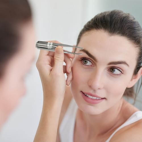 Eyelash Extension Tweezers 2pcs Tweezers with Light LED Tweezers Pliers Tool Stainless Steel Eyebrow Facial Hair Removal Cosmetic Makeup Tools 9. 8x2cm Mens Grooming Trimmer
