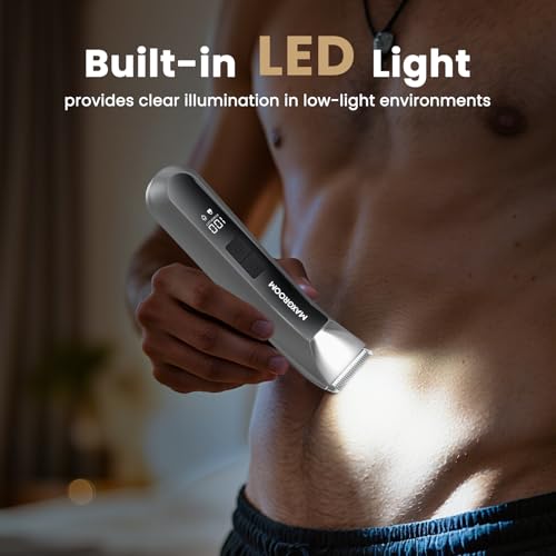 Manscape 3-In1 Body & Pubic Hair Trimmer for Men, IPX7 Waterproof Ball & Groin Shaver with LED Light, Electric Razor with Travel Pouch & USB Rechargeable, Gifts for Men (Grey)