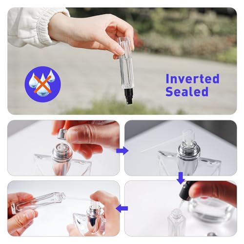 Travel Perfume Bottle Refillable, 16pcs 10ML Mini Glass Perfume Containers with Funnel and Label, Empty Portable Leak-proof Fragrance Bottles Spray Atomizer Pump Bottle Kit for Toiletries