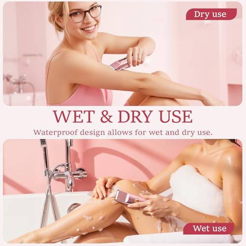 Bikini Trimmer for Women: Electric Razors & Shaver [IPX7 Waterproof] with Dual Heads for Body Pubic Hair - Rechargeable Wet Dry Lady Hair Trimmer 2 in 1 for Underarm Leg Arm Face