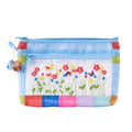 Korean Traditional Patchwork Pouch ? Hand-Embroidered Floral Design with Zipper (Light Blue)