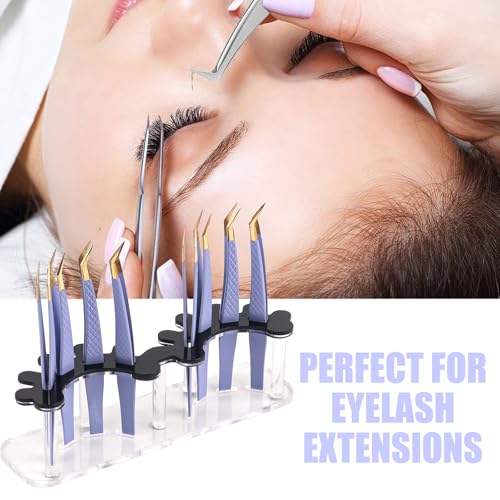 Acrylic 8 Holes Tweezer Holder for Eyelash Extensions Tweezer Stand Display Storage Eyelashes Extension Supplies (Black)