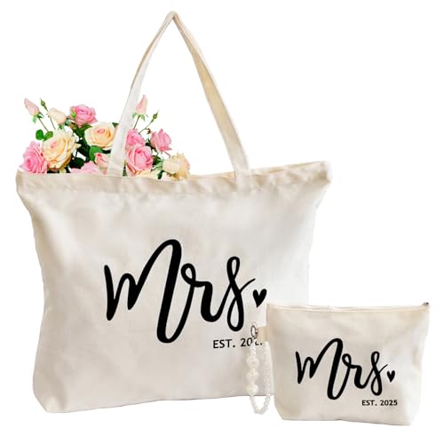 Lutto Canvas Bag with Zip Pocke - Wedding Engagement Bachelorette Birthday Mothers Day Gifts for Women