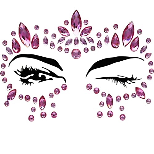 Mermaid Pink Face Gems Rhinestone Face Jewels Tattoo Rave Body Stickers Festival Chest Gems for Women and Girls 2PCS (Face Gem2)
