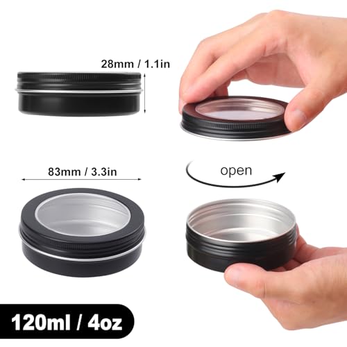 48 Pieces 4 oz Tin Cans with Clear Window, Round Metal Tins Screw Top,4 oz Metal Round Cans with Clear Lid for Kitchen Office Candles Candies and Gifts Holding