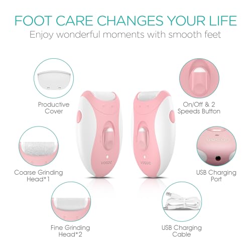 Electric Callus Remover for Feet, Rechargeable Foot File Pedicure Tools with 3 Rollers & 2 Speeds, Professional Feet Scrubber Remover Foot Care for Calluses, Cracked Dry Dead Skin CR310 Pink