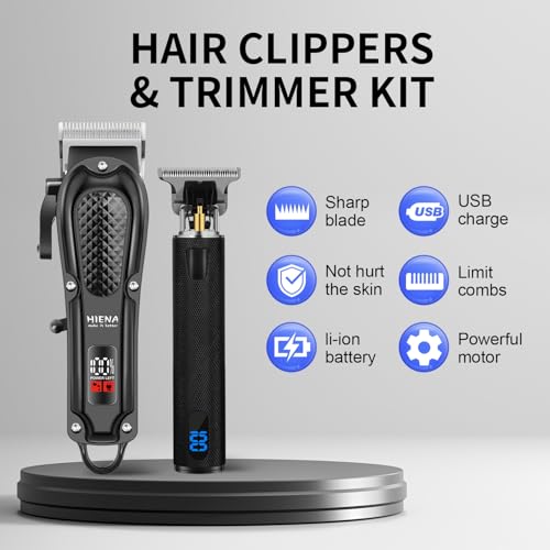 HIENA PRO Professional Hair Clippers Set for Men,Cordless Rechargeable Clippers Set and Trimmers Kit, Haircut Clipper Set for Barbers with LED Display, Gifts for Men