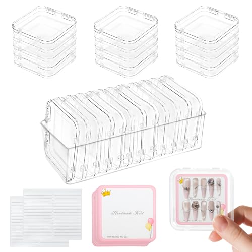 26 PCS Press on Nail Storage Box, 24PCS Small Press on Nail Box and 2 Pack Big Nails Storage Boxes Plastic, Nails Case Containers for Art DIY Jewelry Fishing Tackle, Mini Clear Dimond Storage