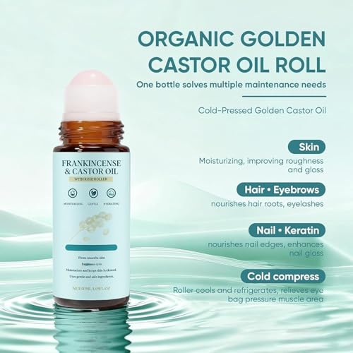 Frankincense and Castor Oil Roll On, Roll-Applied Cold-Pressed Castor Oil£¬Soothing Moisturizing Firming Oil | Soft Smooth Nourished Skin£¬Suitable for Face, Neck, Abdomen 1.69 FLOZ£¨2PCS£©