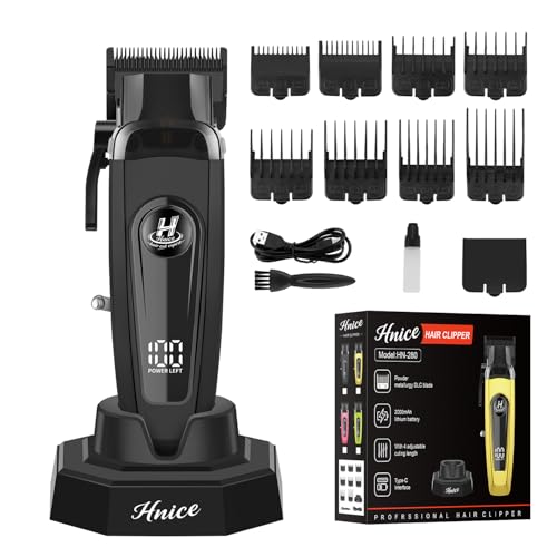 Professional Hair Clippers for Men 11500 RPM Barber Clippers Cordless with LED Display, 2000mAh Battery 150 Mins Runtime, DLC Blade, Charging Base & 8 Guide Combs Haircut Kit,HN-280