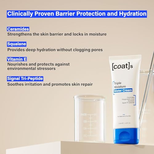COATS Triple Moisture Water Cream ? Preppy Skincare- Lightweight Gel Moisturizer, Non-Greasy, for Balanced Skin, Lightweight Hydration, Barrier Repair, Clean Ingredients, Fragrance-Free- 30 Day Supply