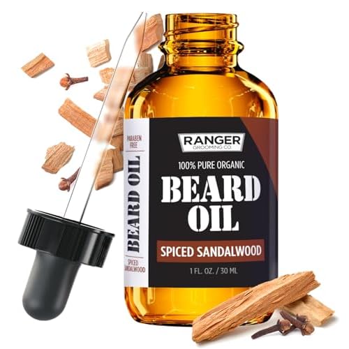 Leven Rose Spiced Sandalwood Beard Oil & Leave In Conditioner by Ranger Grooming Co, 100% Pure Natural Organic for Groomed Beards, Mustaches, and Moisturized Skin 1 oz